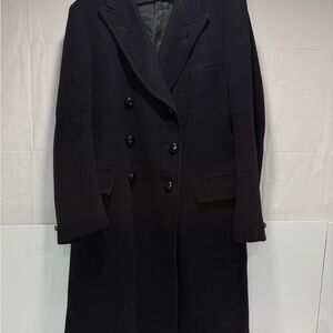 Geives London Black Women's Pea Coat Double Breasted Mid-length Wool